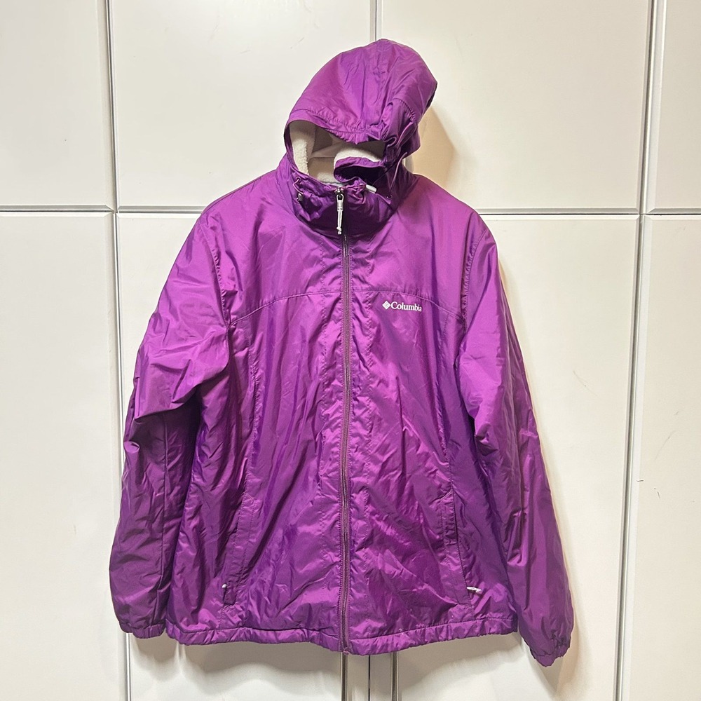 Columbia Womens Purple Sherpa Lined Hooded Full Zip Jacket Windbreaker Large